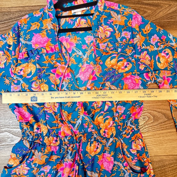 Boemo Anthropologie Long Sleeve Tiered Pink and Teal A Line Maxi Dress - Picture 6 of 8